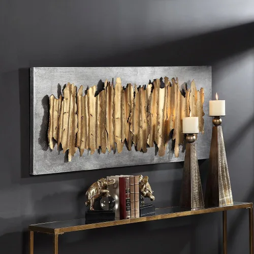 Vista 5 de Uttermost Lev - Arte de pared de metal dorado y plateado de 55 1/4 pulgadas de ancho