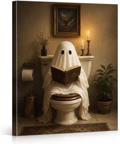 Vista 38 de QPVXSST Arte de Pared Interesante de Fantasma de Halloween para Baño, Póster Impreso en Lienzo de Estilo Gótico, Decoración de Baño con Diseño