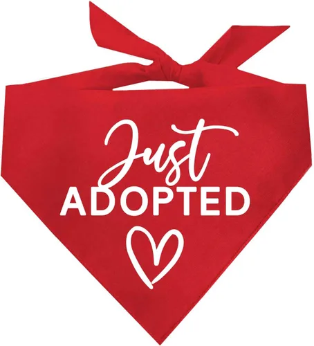 Vista 9 de Just Adopted - Bandana para perro, triángulo ajustable 100% algodón, fabricada en Estados Unidos, sesión de fotos para eventos de adopción, rescate
