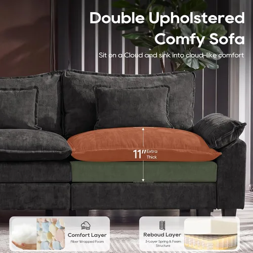 Vista 3 de URRED - Sofá seccional modular Cloud, sofá moderno en forma de L de 87" con profundidad de asiento con otomana y almohadas, ultra cómodo sofá