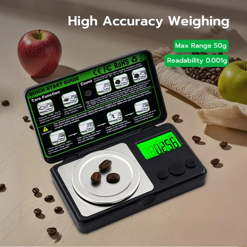 Vista 3 de Mcbazel Báscula de mini miligramo, báscula portátil de joyería de 1.76 oz/0.00 oz, báscula digital de alta precisión de microgramos con pesas