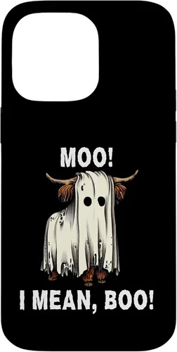 Vista 21 de iPhone 16 Funny Ghost Highland Cow Halloween Moo I Mean Boo Men Women Case