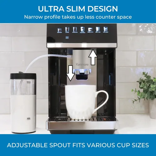 Vista 5 de Kenmore Cafetera Automática Completa - Con Molinillo, Espumador de Leche y Vaporizador, Tamper Automático, Máquina de Espresso Descalcificadora