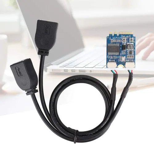Vista 3 de M.2 NGFF a tarjeta elevadora USB, llave A-E a doble puerto USB2.0 tarjeta de expansión de interfaz, adaptador de cable, fácil de instalar y cómodo