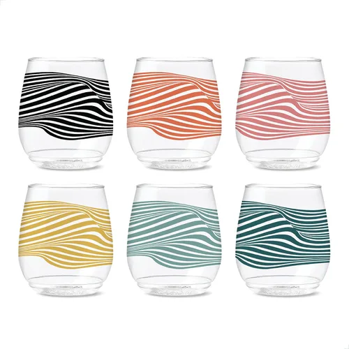 Vista 17 de TOSSWARE POP Vino Designer Series - Formas 2, juego de 6, calidad premium, reciclables, irrompibles y transparentes de plástico transparente