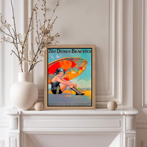Vista 5 de Poster Master Póster de viaje vintage, impresión retro de playas de dunas - Arte de línea South Shore - Regalo para él, ella, amante de los viajes