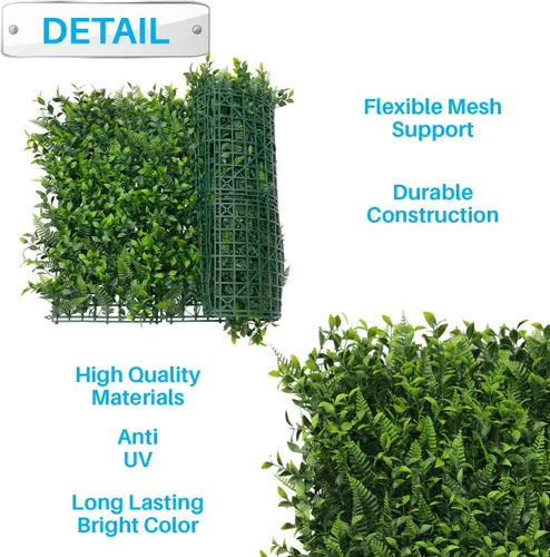 Vista 4 de Patio Paradise - Paneles de pared de césped artificial, 20 x 20 pulgadas (1 unidad) de hierba sintética de boj para telón de fondo de hiedra falsa