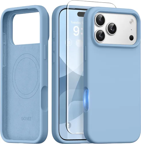 Vista 241 de GONEZ Funda magnética para iPhone 14, compatible con Magsafe, con protector de pantalla + protector de cámara, forro de microfibra antiarañazos