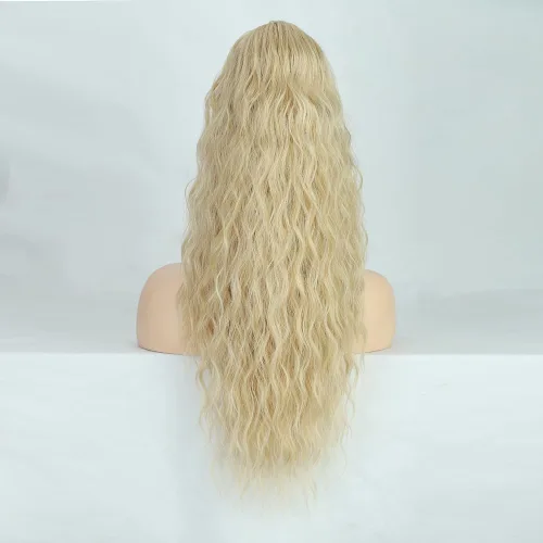 Vista 6 de Extensión de cola de caballo rubio con cordón para mujer, larga y rizada de 26 pulgadas, extensiones de cabello sintético natural, extensiones