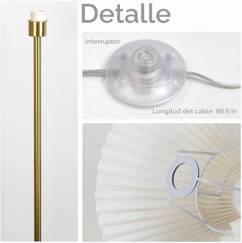 Vista 5 de KUNJOULAM Lámpara de pie plisada moderna, lámpara de pie de poste dorado, lámpara alta de diseño simple con pantalla beige ajustable, lámpara de pie