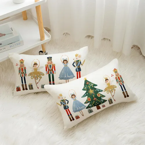 Vista 3 de Juego de 2 fundas de almohada de Feliz Navidad de 12 x 20 pulgadas, fundas de almohada de cascanueces de Navidad, fundas de cojín de invierno