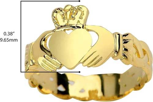 Vista 3 de Anillo de amistad, compromiso o boda de Claddagh de oro amarillo de 10 quilates con banda de nudo Trinity, talla 5-12, Metal