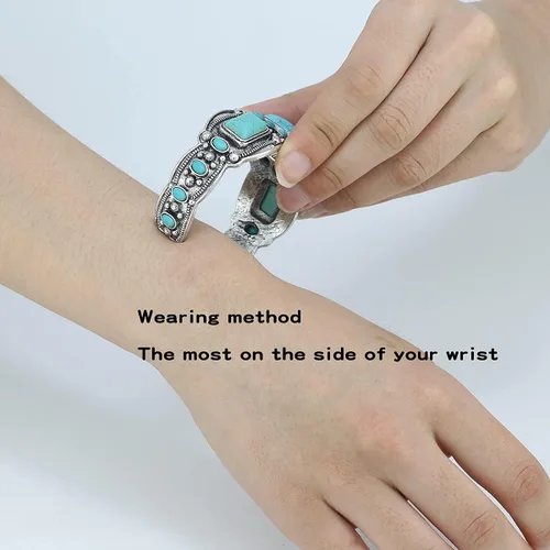Vista 6 de Pulsera de turquesa comprimida con base chapada en rgentium antiguo para mujer, joyería de moda