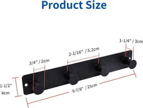 Vista 2 de Perchero pequeño montado en la pared, ganchos negros adhesivos y atornillados, ganchos de pared de acero inoxidable para colgar sombreros, toallas