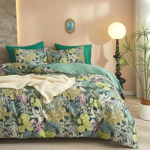 Vista 29 de Juego de funda de edredón blanca con estampado floral azul, juego de ropa de cama de algodón suave estilo bohemio, juego de ropa de cama estética