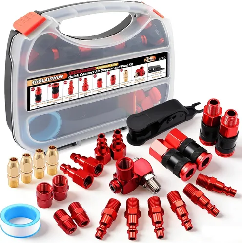 Vista 12 de Kit de acoplador de aire y enchufe, 22 piezas de 1/4" NPT de conexión rápida de aire con junta universal giratoria de 360°, accesorios de compresor