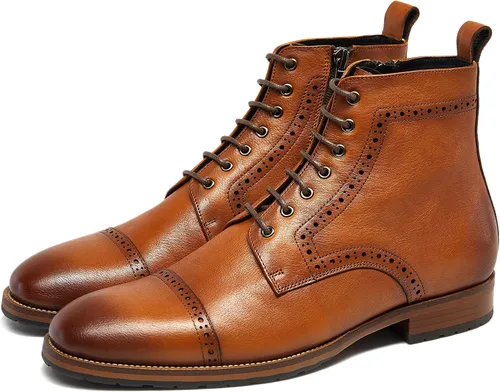 Vista 7 de Botas de cuero para hombre con cordones Brogue Cap Toe Negro