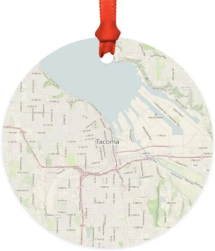 Vista 41 de Andaz Press Mapa de la ciudad de Estados Unidos redondo de madera natural MDF ornamento de Navidad, Akron, Ohio Vintage Mapa, 1 paquete, larga