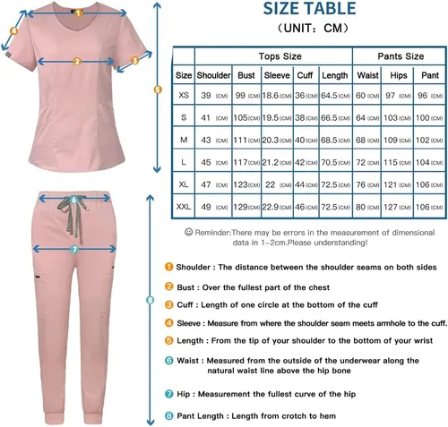Vista 7 de niaahinn Conjunto de ropa quirúrgica para mujer, uniformes de enfermería de colores sólidos, cuello en V, camiseta médica clásica y pantalones