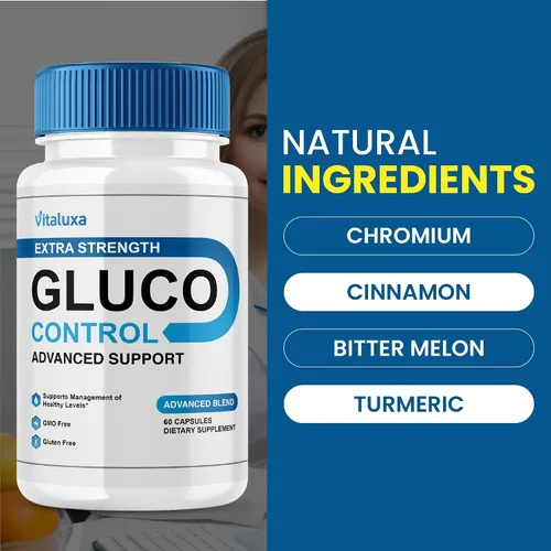 Vista 3 de Paquete de 2 cápsulas de control de gluco, cápsulas de suplemento GlucoControl Advanced Máxima Fuerza, Fórmula premium para la salud general