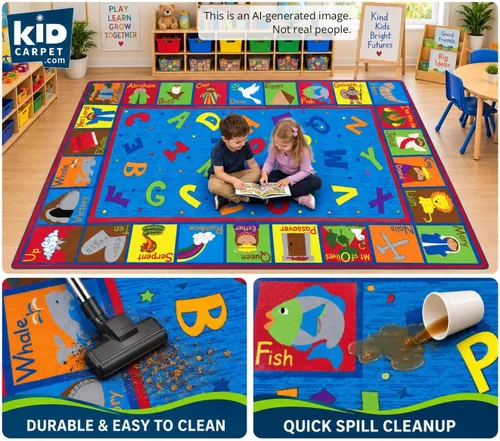 Vista 4 de KidCarpet - Alfombra bíblica para escuela dominical con ABC, rectangular de 6 x 8 pies 6 pulgadas Escuela Dominical