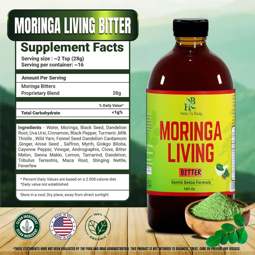 Vista 3 de Herb To Body Moringa Bitters Liquid 16oz - con raíz de moringa y mezcla de hierbas naturales