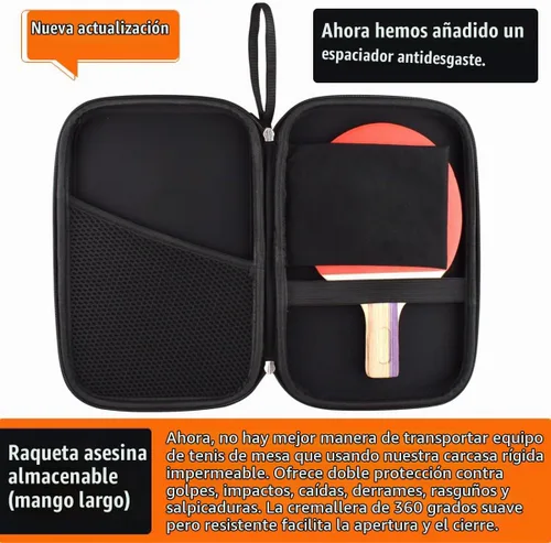 Vista 6 de Rintifia® Funda de ping-pong para palas de ping pong, bolsa de almacenamiento rígida para 2 paletas y múltiples pelotas - anticaídas, antidesgaste