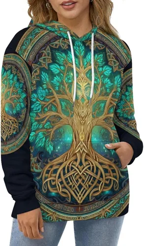 Vista 4 de GLUDEAR Sudadera con capucha para hombre Vikings Tattoo Norse Mythology Graphic 3D Print