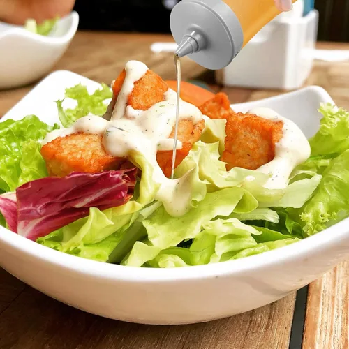 Vista 4 de UPKOCH 3 botellas de plástico para condimentos de chorro para salsa de tomate y mostaza, recipientes para condimentos de cocina (gris)