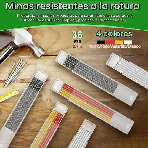 Vista 5 de Hiboom Paquete de 3 lápices de carpintero con 36 recambios de sacapuntas