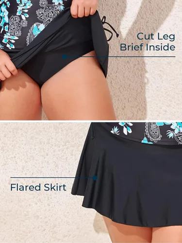 Vista 5 de Summer Mae Traje de baño tankini atlético de dos piezas para mujer, talla grande, con falda