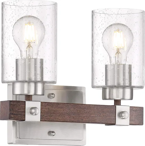 Vista 6 de Nuvo 60/6961 - Acabado de madera de níquel cepillado y nuez moscada con vidrio transparente sembrado, 1 luz