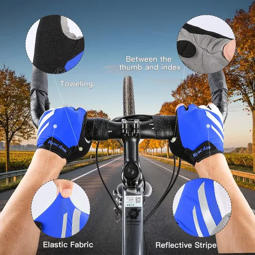 Vista 3 de KynciLOR Guantes de ciclismo acolchados sin dedos con protección UV, guantes de MTB y bicicleta de carretera para hombres y mujeres para correr