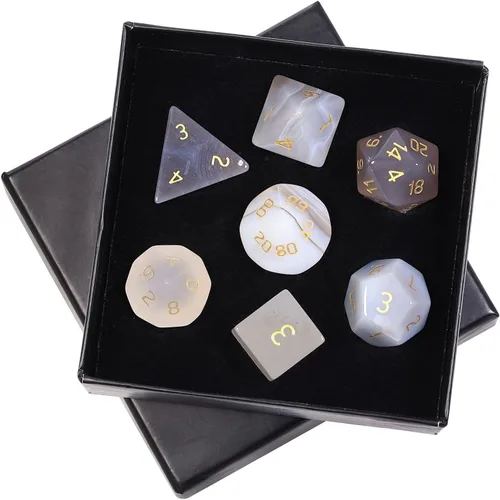 Vista 9 de mookaitedecor Juego de 7 dados poliédricos de cristal de ágata india, dados pulidos de piedras pulidas para juegos de mesa RPG MTG decoración