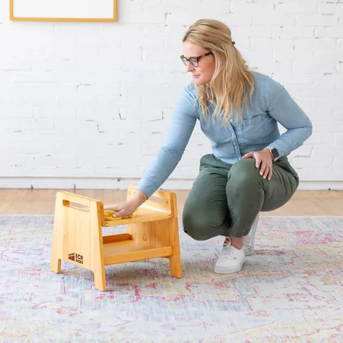 Vista 8 de ECR4Kids Taburete ajustable para sentarse o escalonar con almacenamiento, madera, muebles para niños, miel