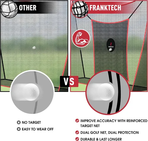 Vista 3 de Red de práctica de golf, red de campo de conducción resistente con objetivo de astillado de alto impacto, incluye bolsa de transporte y pelotas