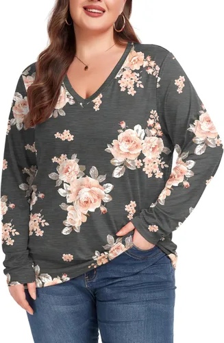 Vista 3 de Camiseta básica de manga larga para mujer, cuello en V, ajuste holgado