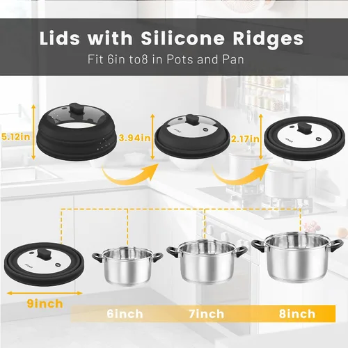 Vista 6 de Cubierta para salpicaduras de microondas, cubierta plegable de silicona para placa de microondas con vidrio para tapa protectora de salpicaduras