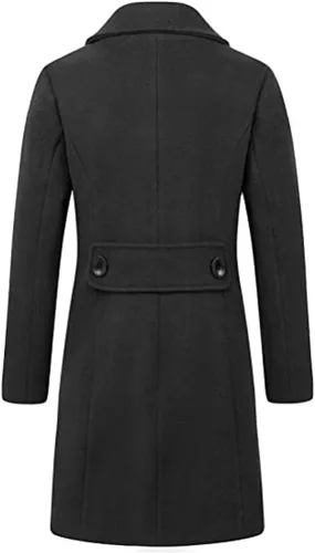 Vista 4 de Bankeng Chaqueta de solapa de doble botonadura con muesca para mujer, mezcla de lana de camello