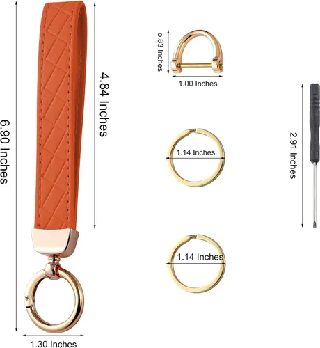Vista 2 de Weixiltc Llavero de cuero con 2 llaveros y anillo en D antipérdida, llavero para mujer