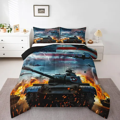 Vista 9 de Erosebridal Juego de edredón de plumón con bandera estadounidense, juego de ropa de cama con diseño militar para niños, adultos y hombres, camuflaje