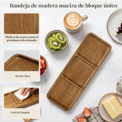 Vista 3 de Bandeja pequeña de madera Bandeja de madera de acacia para tocador, encimera de baño, mesa de café e inodoro Perfecto para joyas, llaves