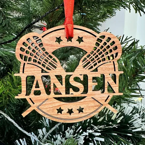 Vista 2 de Adorno personalizado de palos de lacrosse – nombre personalizado, adorno LAX, adornos de equipo de Lacrosse y jugador, decoración de regalo