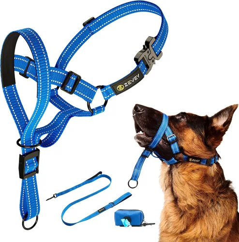 Vista 11 de Collar para la cabeza de perro con correa y correa de seguridad que detiene los tirones pesados de la correa, acolchado reflectante para la cabeza