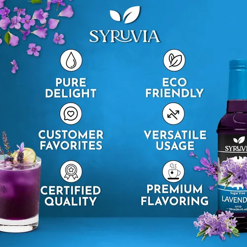 Vista 5 de Syruvia - Jarabe de café sin azúcar, jarabe con sabor a lavanda para bebidas, lattes y postres, 25.4 onzas líquidas