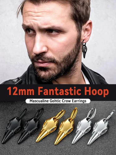 Vista 2 de FaithHeart Pendientes de tuerca Raven para mujeres y hombres, de acero inoxidable, punk gótico, nórdico, vikingo, con delicado embalaje de regalo