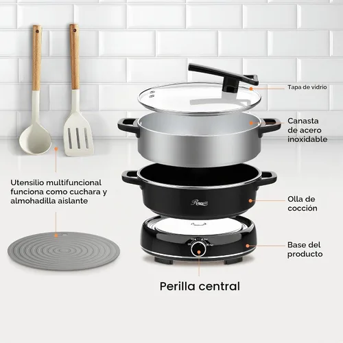 Vista 9 de Rosewill Olla Eléctrica Caliente de 12.7 QT Cocción Lenta con Múltiples Funciones, Diseño Dividido con Olla de Cocción más Ancha de 11.8 pulgadas