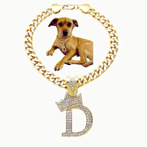 Vista 55 de Collar de cadena con letra inicial cubana para perro, collar de cadena para mascotas, gato, collar para cachorro (S, 25 cm)
