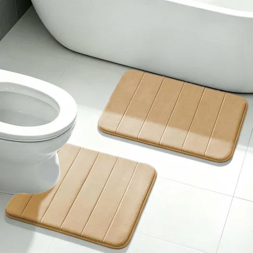 Vista 7 de Juego de 2 alfombras de baño de espuma viscoelástica, súper suaves, absorbentes, de secado rápido, alfombras de baño de espuma viscoelástica