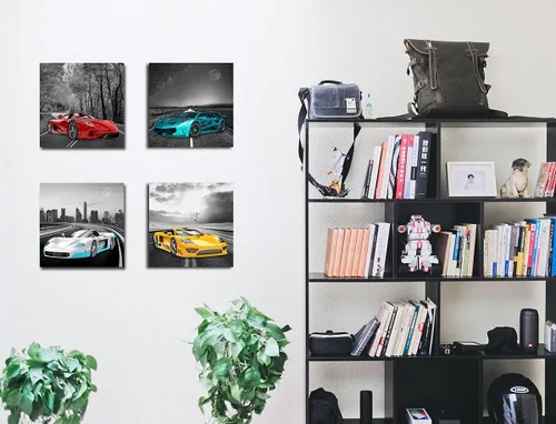 Vista 4 de Rtriel Imágenes de automóvil en blanco y negro, impresiones en lienzo de autos de carreras para hombres, adolescentes y niños, decoración de pared